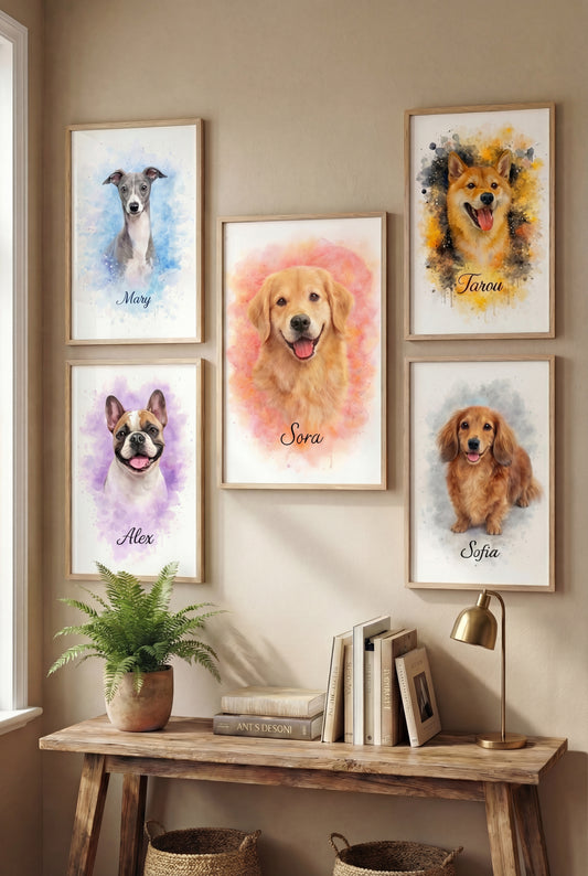 Turn Your Pet Photos into Custom Watercolor Art Posters - Framed & Personalized