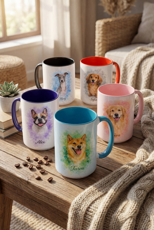 Custom Pet Portrait Mug - Watercolor Pet Photo Mug for Dog & Cat Lovers